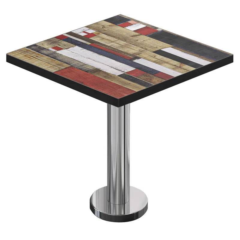 Abverkauf BML | Bistro Tisch | 80 x 80 x 74,5 cm | Quadratisch | Schwarzer Rand | Vintage Bunt / Edelstahl