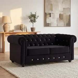 Angebot Sofa 2-Sitzer - Samt - Schwarz mit Knöpfen in Kristall-Optik - CHESTERFIELD
