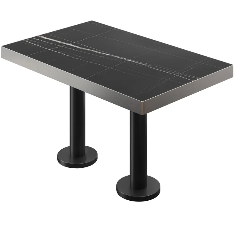 Abverkauf BML | Bistro Doppeltisch | 110 x 60 x 77 cm | Rechteckig | Edelstahl Rand | Schwarz Marmor / Schwarz