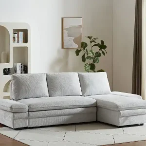 Aktuell Ecksofa mit Schlaffunktion & Ecke wechselbar - Chenille-Stoff - Hellgrau - SIVIARA