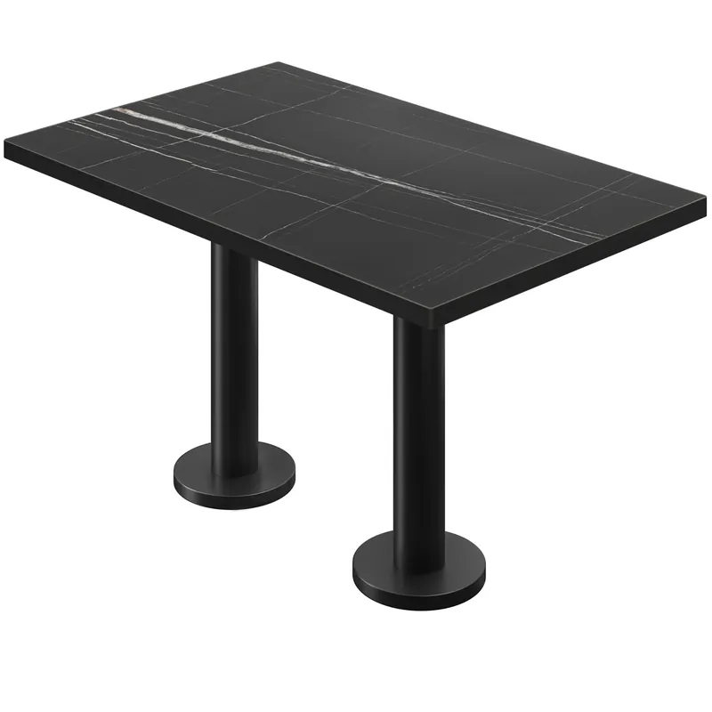 Zertifiziert BML | Bistro Doppeltisch | 110 x 60 x 74,5 cm | Rechteckig | Schwarzer Rand | Schwarz Marmor / Schwarz