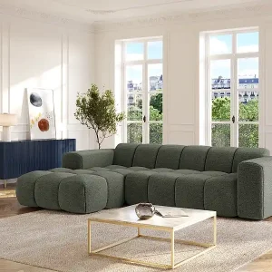 Ecksofa links - Chenille-Stoff - Grün - CALESO von Maison Céphy Schneller Versand