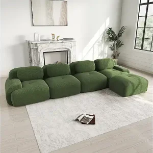 Solange Der Vorrat Reicht Modulares Ecksofa 4-Sitzer - aus Rippensamt - mit 4 Kissen und Hocker - 388x178x75cm - Grün