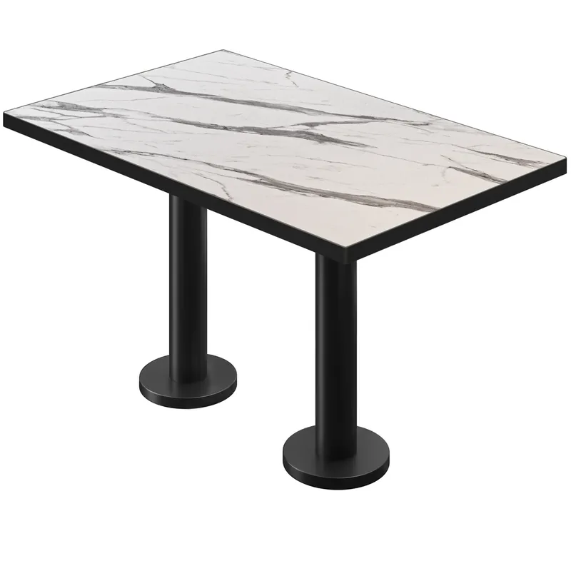 Wochenendangebot BML | Bistro Doppeltisch | 130 x 80 x 74,5 cm | Rechteckig | Schwarzer Rand | Weiß Marmor / Schwarz