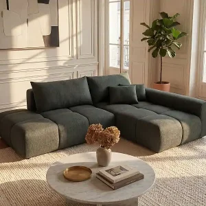 Bestpreis Offenes Ecksofa mit Schlaffunktion - Ecke rechts - Strukturstoff Grün - MINTURNO