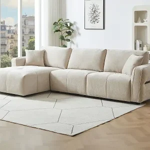 Ecksofa links – Strukturstoff – Beige – GOSALO de Maison Céphy Günstig