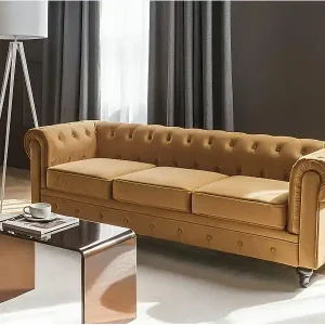 Top-Seller Klassisches Polstersofa 3er-Sitzer Samtstoff senfgelb Chesterfield