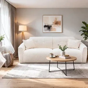 3-Sitzer Schlafsofa Express aus weißem Bouclé-Stoff - Liegefläche 140 cm - Matratze 13 cm Memory-Schaum ASUFA Kostenloser Versand