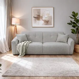 Angebot 4-Sitzer Schlafsofa mit Schnellverstellung aus strukturiertem Beige-Stoff – Liegefläche 160 cm – 16 cm Memory-Schaum-Matratze ASUFA