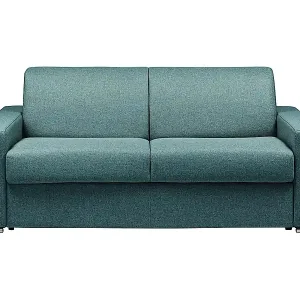 3-Sitzer-Schlafsofa Express aus meliertem Stoff in Blau - Liegefläche mit breiten Latten 140 cm - Matratze 18 cm CALITO Sichere Zahlung