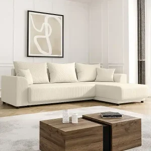 Top-Preis Ecksofa mit Schlaffunktion - Ecke wechselbar - Cord - Beige - NESSARO