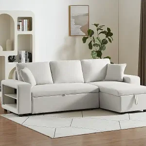Top-Seller Ecksofa mit Schlaffunktion & Bettkasten + Sessel - Stoff - Beige - SELIM