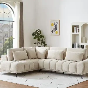 Top-Angebot Ecksofa links mit verstellbarer Rückenlehne - Strukturstoff - Beige - MAVIRO
