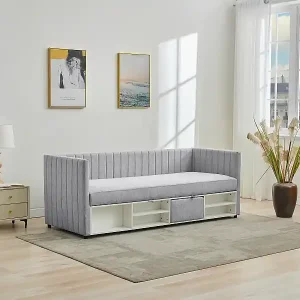 Bett Klappsofa mit Bettkasten - 80 x 200 cm - Stoff - Grau - LAOZIA Aktuell