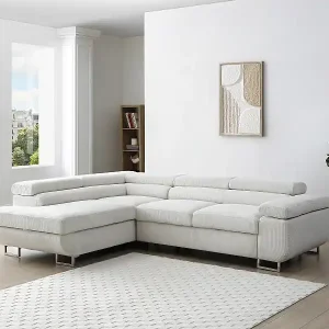 Wochenendangebot Ecksofa mit Schlaffunktion - Ecke links - Cord - Beige - NURAZIO