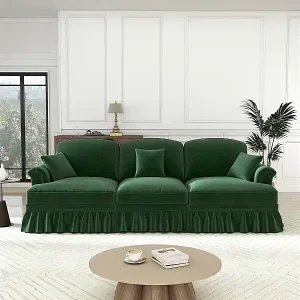 Sale ‎3-Sitzer Sofa Chenille Mid-Century, Abnehmbarer Überwurf und 3 Kissen, 272x83.5x93cm, Grün