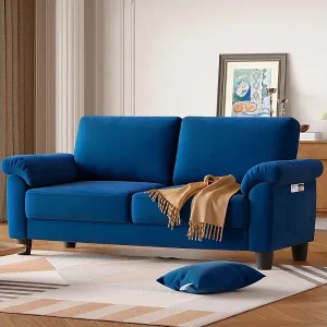 Finale Aktion Wohnzimmersofa 2 Platz im Gleisstoff, modernes Sofa in der Mitte des Jahrhunderts, mit Aufbewahrungsbeutel, 178x75x87cm, blau