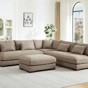 Wendbares Ecksofa mit Hocker - Strukturstoff - Taupe - SPERONE Preis Gesenkt