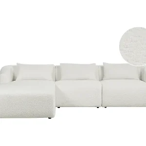 3-Sitzer Ecksofa L-förmig Bouclé weiß mit Chaiselongue rechts 3 Kissen Svansele Günstig