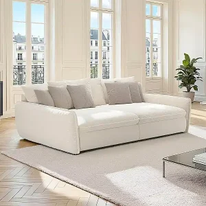 Sofa 4‑Sitzer – Tiefe Sitzfläche – Chenille-Stoff – Beige – GIANOLA von Maison Céphy Preis Gesenkt