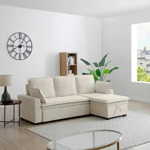 Aktuell Ecksofa mit Schlaffunktion & Bettkasten – Stoff – Offwhite – ZAKILA