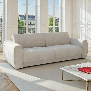 Sonderangebot Sofa 3-Sitzer Schlafsofa Express - Chenille-Stoff Beige - Liegefläche 140 cm - Matratze 13 cm - VOMERA von Maison Céphy