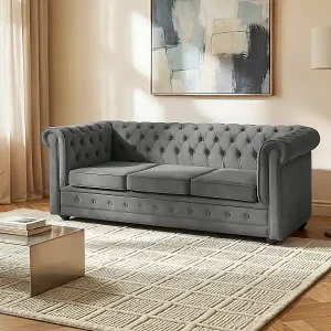 Top-Angebot Sofa mit Schlaffunktion 3-Sitzer - Samt -Anthrazitgrau - CHESTERFIELD