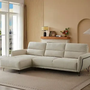 Aktuell Ecksofa mit verstellbarer Rückenlehne - Ecke links - Strukturstoff - Beige - DURIMA