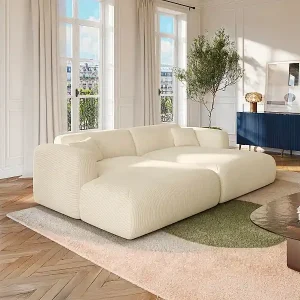 Sofa 3-Sitzer - tiefe Komfortsitzfläche - Samt-Stoff - Off-White - POGNI von Maison Céphy Neu