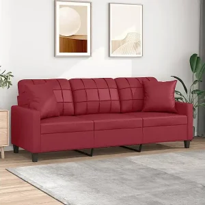 3-Sitzer-Sofa mit Zierkissen Weinrot 180 cm Kunstleder Neue Ware