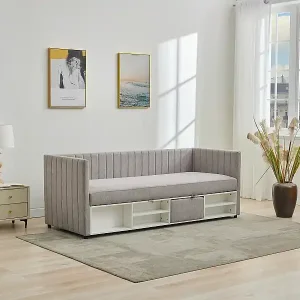 Bett Klappsofa mit Bettkasten - 80 x 200 cm - Stoff - Taupe - LAOZIA Neuheit