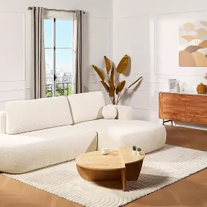 Ecksofa mit Schlaffunktion - Ecke rechts - Chenille-Stoff - Beige - BROCARO von Maison Céphy Solange Der Vorrat Reicht