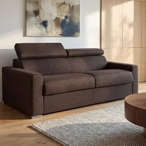 Ausverkauf Schlafsofa 4-Sitzer - Liegefläche mit Lattenrost: 160 cm - Matratze: 22 cm mit Memory Schaum - Stoff - Braun - VIZIR