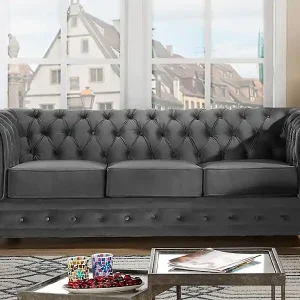 Top-Preis Sofa 3-Sitzer - Samt - Anthrazit - CHESTERFIELD