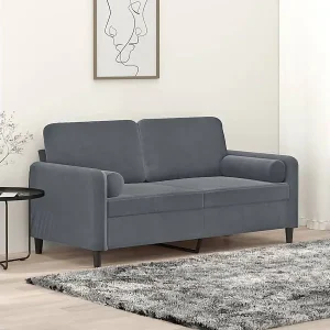 2-Sitzer-Sofa mit Zierkissen Dunkelgrau 140 cm Samt Kostenfreie Lieferung
