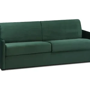 4-Sitzer Schlafsofa Express aus tannengrünem Samt mit Memory-Schaum-Sitzfläche - Liegefläche 160 cm - 22 cm Matratze mit Memory-Schaum-Sitzfläche CALIFE Zertifiziert