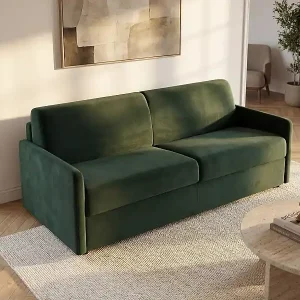 Top-Preis 4-Sitzer Schlafsofa Express in tannengrünem Samt mit Memory-Schaum-Sitz - Liegefläche 160 cm - Matratze 18 cm CALIFE