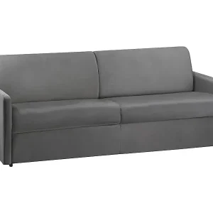 4-Sitzer Schlafsofa Express aus anthrazitgrauem Samt mit Memory-Schaum-Sitz - Breiter Lattenrost 160 cm - 14 cm Matratze CALIFE Finale Aktion