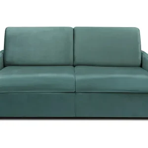 Billig 3-Sitzer-Schlafsofa Express aus smaragdgrünem Samt mit Memory-Foam-Sitz - Liegefläche 140 cm - 22 cm Matratze mit Memory-Foam-Sitz CALIFE
