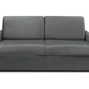 Wochenendangebot 3-Sitzer-Schlafsofa Express mit Liegefläche 140 cm aus anthrazitgrauem Samt mit Memory-Schaum-Sitz - Breite Lattenroste - 18 cm Matratze CALIFE