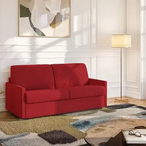 Top-Angebot 4-Sitzer-Schlafsofa Express aus rotem Stoff mit Memory-Schaum-Sitz - Liegefläche 160 cm - Matratze 18 cm CALIFE