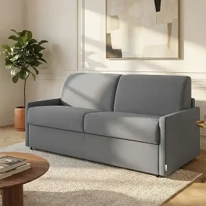 3-Sitzer-Schlafsofa Express in hellgrauem Stoff mit Memoryschaum-Sitzfläche - Liegefläche 140 cm - Matratze 22 cm Memoryschaum CALIFE Heißes Angebot