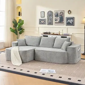 Modulares Ecksofa links - Chenille Grau - 3 Sitzkissen und 2 Zierkissen - 262x144x65cm Sonderaktion