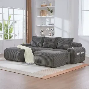 Modulares Ecksofa Rippensamt, Getränkehalter, 2 Hocker und 3 Kissen, 268x174x80cm, Anthrazit Sichere Zahlung