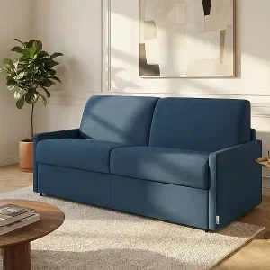2-Sitzer-Schlafsofa Express aus nachtblauem Stoff mit Memory-Schaumstoff-Sitzfläche - Liegefläche 120 cm - Matratze 22 cm Memory-Schaumstoff CALIFE Must-Have