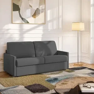 Bestpreis 2-Sitzer-Schlafsofa Express aus grauem Stoff mit Memory-Schaum-Sitz - Liegefläche 120 cm - Matratze 18 cm CALIFE