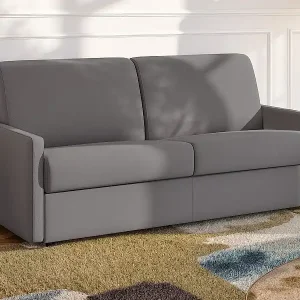 2-Sitzer Schlafsofa Express in hellgrauem Stoff mit Memory-Schaum-Sitzfläche - Liegefläche 120 cm - Matratze 14 cm CALIFE Neue Kollektion