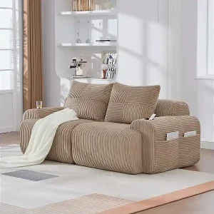 Nur Heute Modulares 2-Sitzer Sofa Rippensamt, Getränkehalter und Seitentasche, 200x99x80cm, Khaki