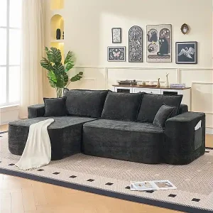Preis Gesenkt Modulares Ecksofa links - Chenille Schwarz - 3 Sitzkissen und 2 Zierkissen - 262x144x65cm