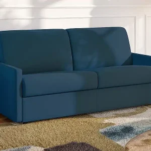 2-Sitzer Schlafsofa Express in nachtblauem Stoff mit Memory-Schaum-Sitzfläche - 120 cm Liegefläche - 14 cm Matratze CALIFE Super-Preis
